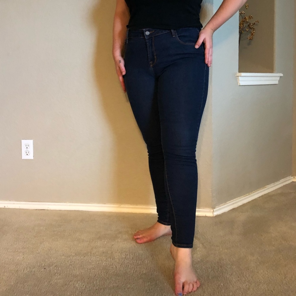 Mid Rise Dark Wash Rockstar Skinny Jeans